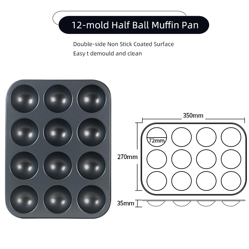 Carbon Steel Non Stick 6-Cup 12-Cup Half Ball Muffin Baking Pan Hemisphere Shape Cupcake Baking Mold Baking Pans