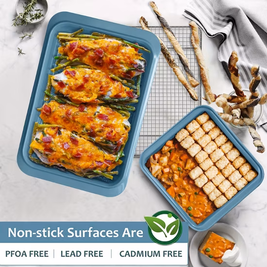 Nordic Custom Style Shallow Rectangular Bakeware Pizza Nonstick Sheet Pan Carbon Steel Baking Pans Set