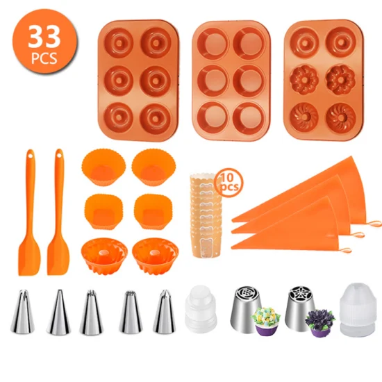 40 peças utensílios de cozinha ferramentas para bolo molde de pizza de aço carbono escova de silicone ponta de tubulação assadeira