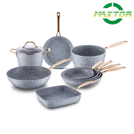 Utensílios de cozinha antiaderentes de alumínio com revestimento de granito Wok com alça de aço inoxidável Panelas e frigideiras Panelas forjadas com fundo de indução